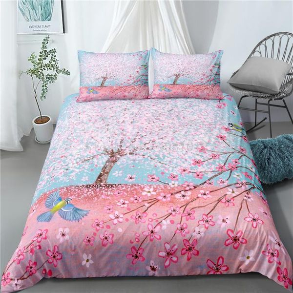 

bedding sets home textile pink flamingo set polyester king  size bedspread with flowers printed kids adults bedroom gift