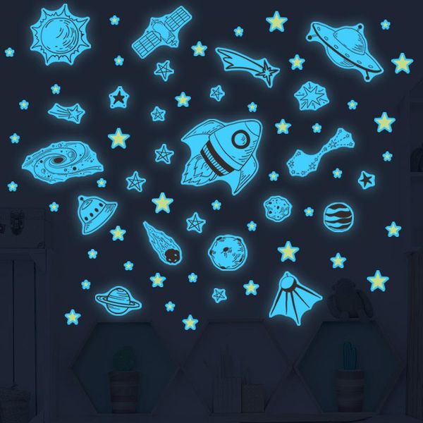 

wall stickers luminous cartoon rocket for kids room fluorescent decals bedroom home decor ceiling glow in the dark stars sticker