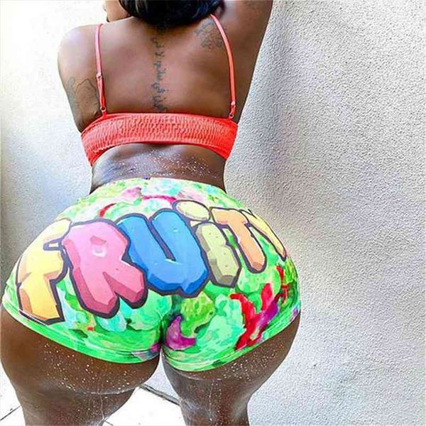 

women shorts bright color mini funny candy letters print shorts stretch summer casual bikers sports fitness, White;black