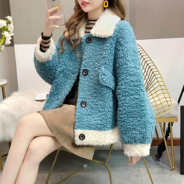 

women's fur & faux female coat real wool jacket autumn winter women clothes 2021 korean vintage sheep shearling abrigo mujer zt4425, Black