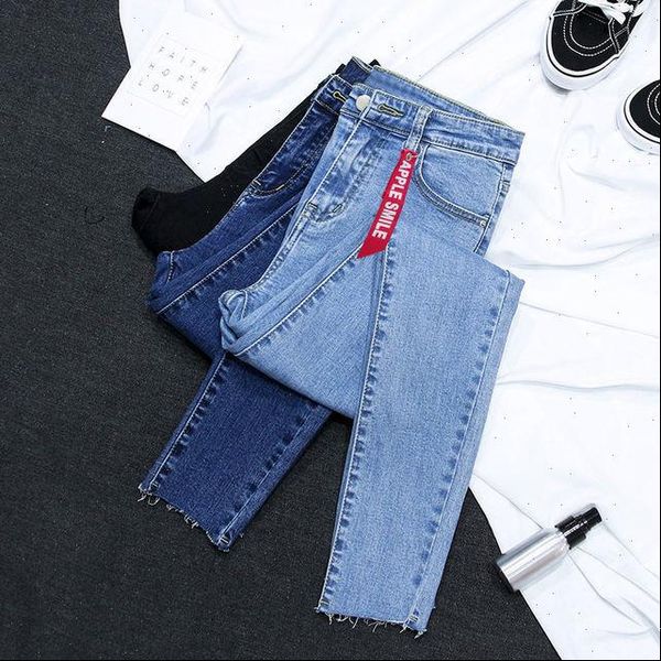 

mid waist raw hem womens jeans skinny ankle pants pencil, Blue