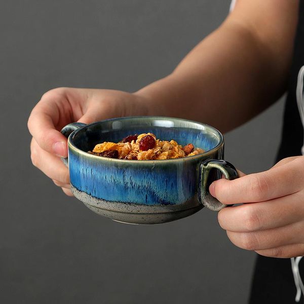 

bowls japanese retro soup bowl creative noodles eggs dessert rice ceramic two ears handle tableware drop