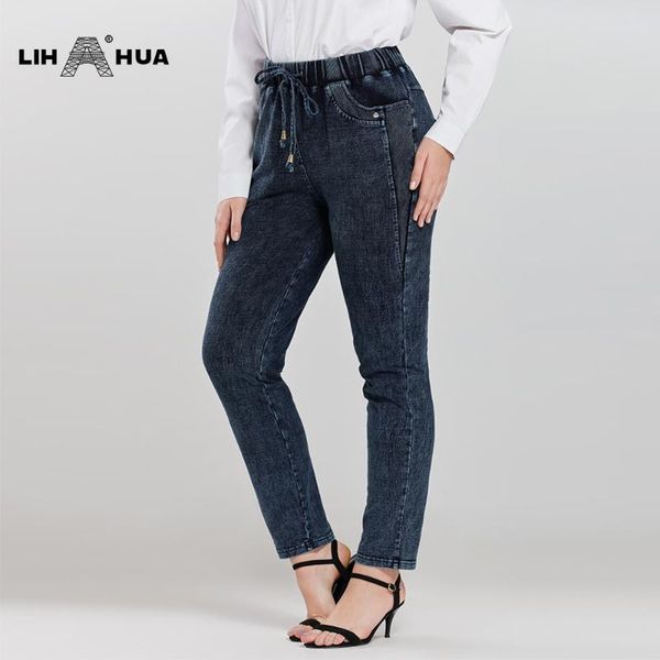 

women's jeans lih hua plus size casual high flexibility knitted denim, Blue