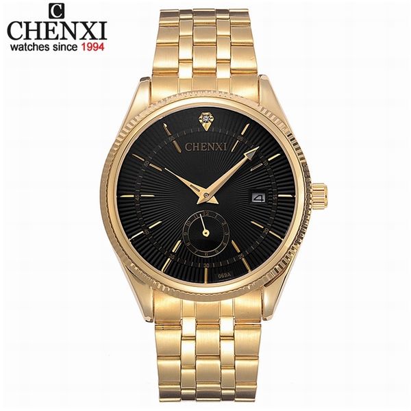 Chenxi Gold Watch Men Es Top Marca Luxo Famoso Relógio de Relógio Relógio Masculino Relógio Dourado Calendário de Pulso de Quartzo Relogio Masculino 210728