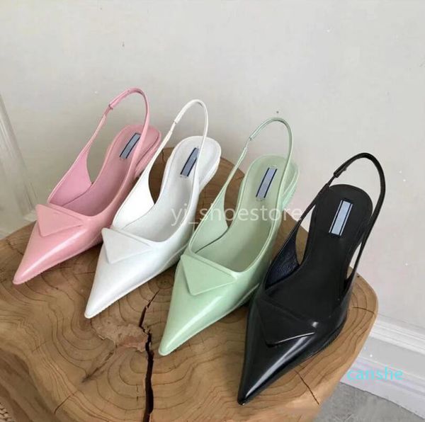 

designer-original models p-da luxury designer pointed sandals 2021 latest fashion womens genuine leather shallow mouth high heels sandal dre, Black
