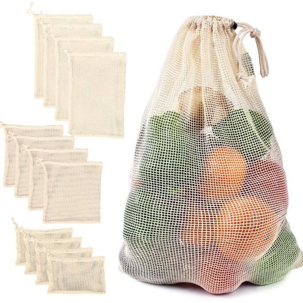

bag parts & accessories cotton mesh vegetable bags produce reusable storage kitchen fruit with drawstring, Black