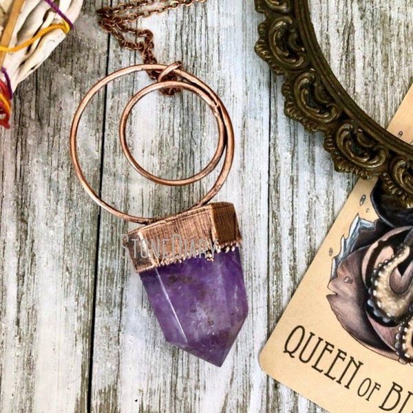 

pendant necklaces nm39979 large amethyst crystal necklace big boho jewelry statement, Silver