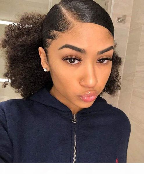 

short high ponytail hairpiece afro curly puff drawstring pony tail for black women