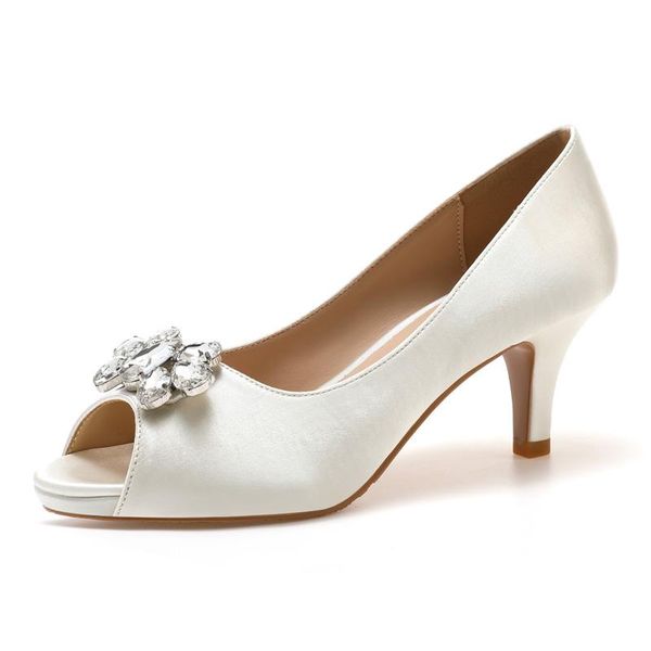 

dress shoes women pumps silk platform high heels wedding open toe daimond female white 2021, Black
