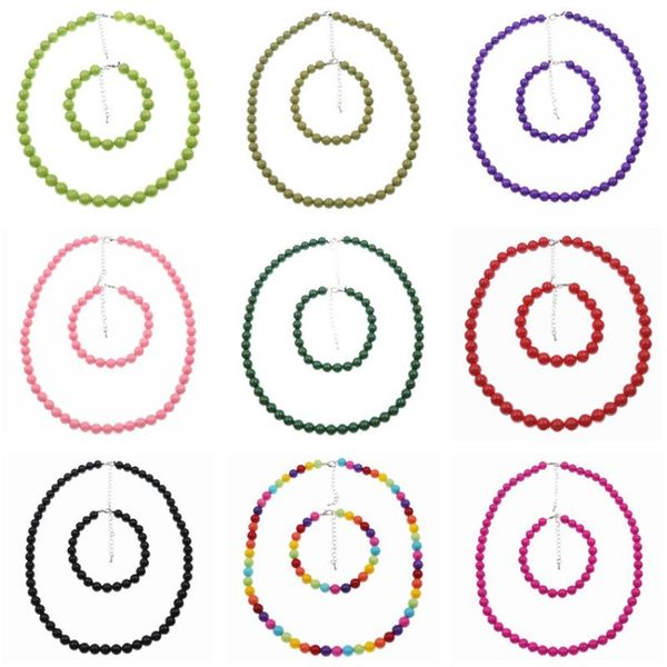 

earrings & necklace 19 colors bracelet jewelry set for women strand choker bracelets 6mm baking paint glass girl children accessories b76, Silver