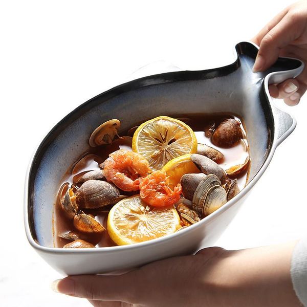 

bowls large fish-shaped soup bowl creative simple el restaurant fruit salad ceramic noodle dish seasoning plates kitchen tableware