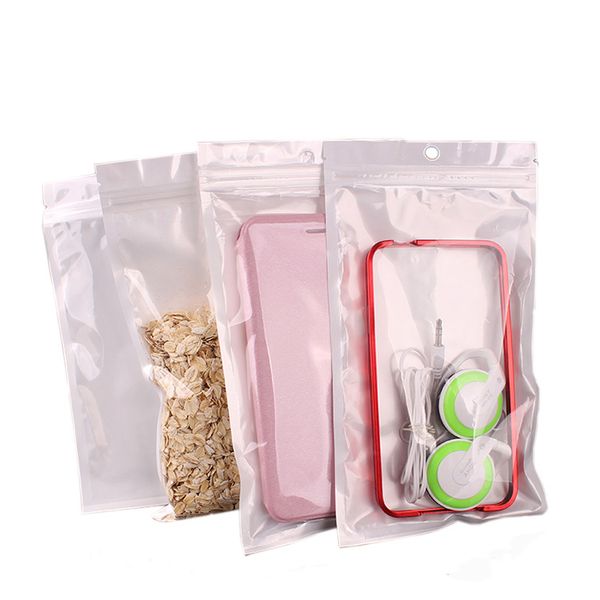 Promoción 2021 Transparente + perla blanca Plástico Poly OPP embalaje cremallera Zip Paquetes al por menor Joyería comida PVC bolsa de plástico muchos tamaños disponibles