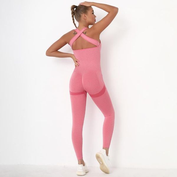 

yoga outfit backless set women seamless quick dry one-piece sports suit fitness gym clothing with pocket running workout jumpsuit