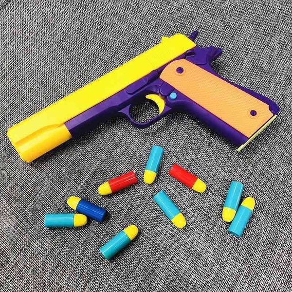 

children's colt semi automatic drop simulation pistol soft bullet gun vs. boy's toy