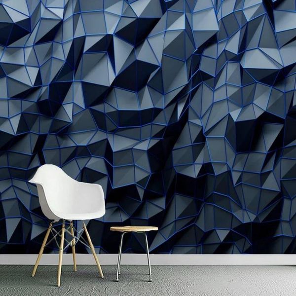 

modern abstract 3d stereoscopic navy blue geometric polygon mural wallpaper 3d bar office studio industrial decor wall paper