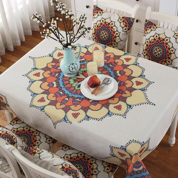 

2021 new european table cloth 100%cotton linen table covers with flower printing chinese style rectangular dinning tablecloths