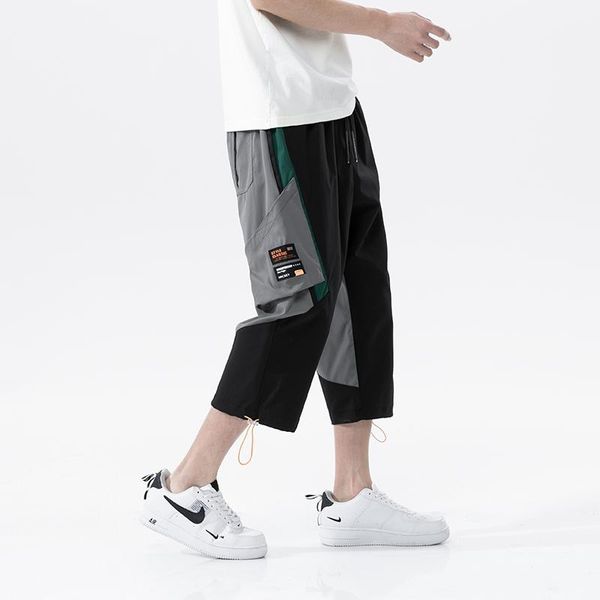 

men's shorts casual 2021 summer fashion stitching loose trend multi-pocket cropped pants, White;black