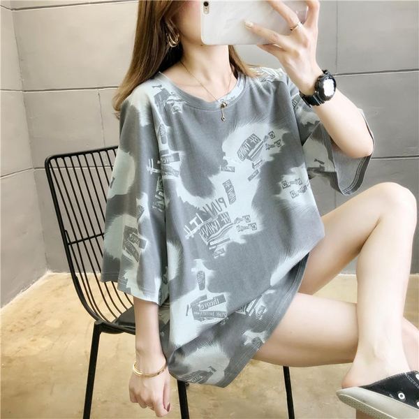 

women's t-shirt women student 2021 arrival summer female short sleeve letter loose pretty korean style blue green c106, White