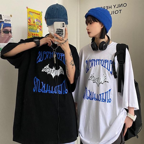 

women's t-shirt short sleeves t shirts couples women man printed bat loose tees shirt boy style streetwear casual clothes summer haraju, White