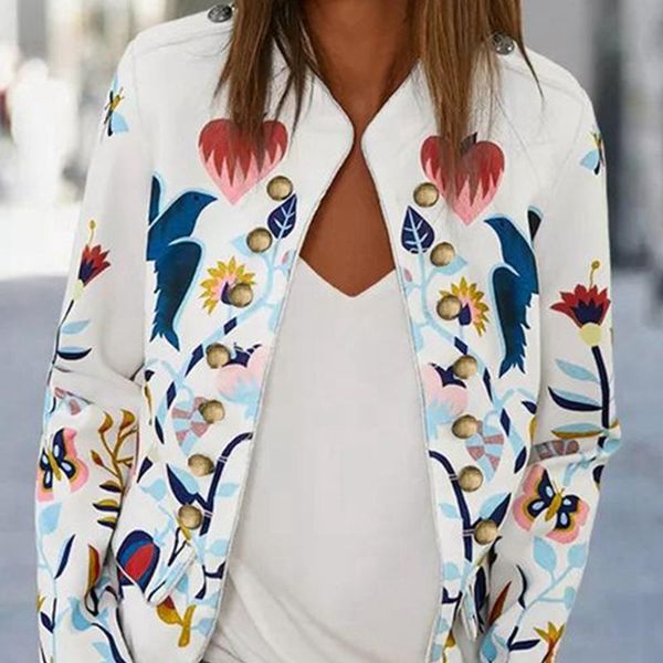 

women's jackets ladies printed suit jacket double-breasted long-sleeved stand-up collar cardigan 2021 spring and autumn casual fashion, Black;brown