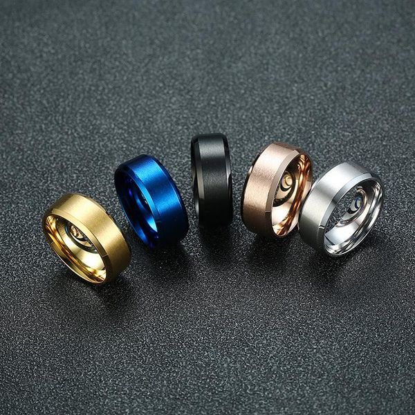 Обручальные кольца очарование темно -голубые титановые пленки Стальное замороженное кольцо поверхности 8 мм создано элегантность обещание для женщин, мужские мода подарок
