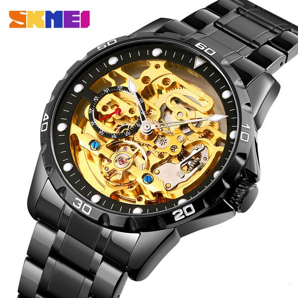 

skmei fashion automatische mechanische horloge mannen s roestvrij staal waterdicht bedrijvengids mannelijke relogio masculino, Slivery;brown