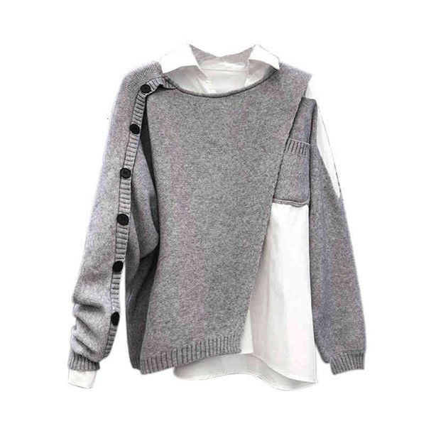 

women's sweaters [ewq] korea spring autumn fashion sweater loose splicing fake two-piece temperament female 16e4771 7ltb, White;black