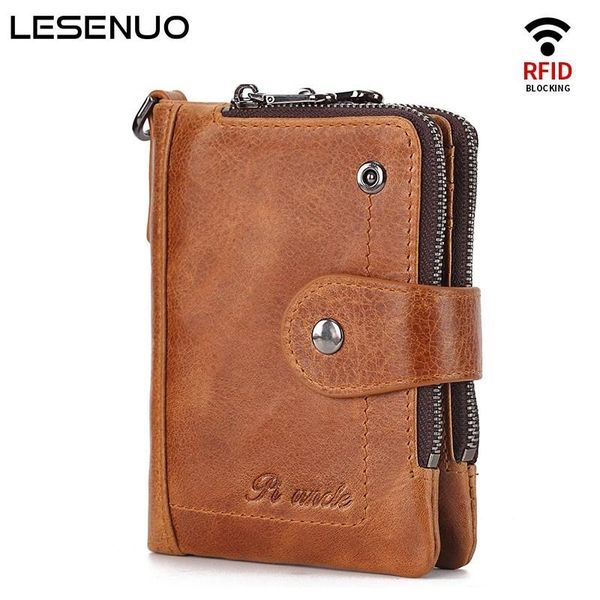 

lesenuo 2021 genuine leather men wallets fashion vintage short desigh zipper card holder cow leather brand men wallet coin purse, Red;black