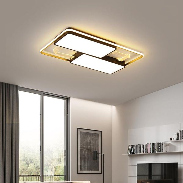 Plafoniere Rettangolo Moderno Led Per Soggiorno Camera da letto Studio Nero / oro AC95-265V Lampada dimmerabile quadrata