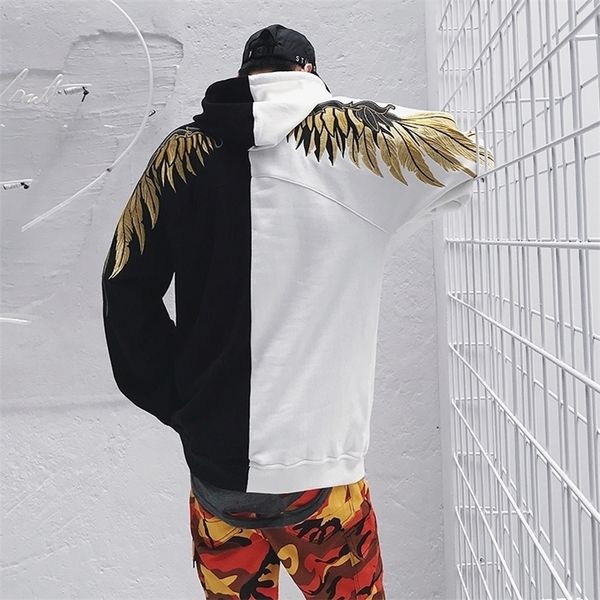 

feather embroidery hoodies sweatshirts hoody headwear hoodie autumn hip hop streetwear clothing lj200826, Black