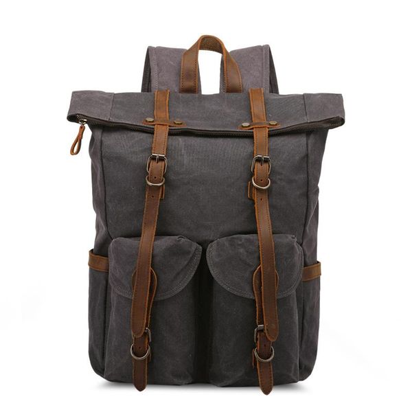 

backpack nesitu highend vintage army green coffee grey crazy horse leather canvas 15.6'' lapwomen men's travel bag m7173