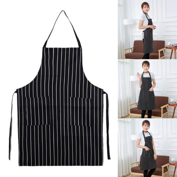 

aprons waterproof oilproof stripe kitchen apron for women men useful cooking grid adjustable chef cloth accessories with 2 pocket