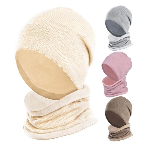 

beanies neckerchief set solid color warm hat supplies plush knit for winter