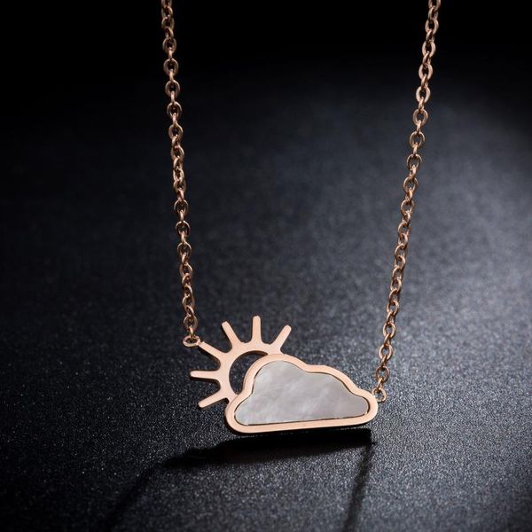 

pendant necklaces aenine creative titanium steel rose gold shell necklace female cloud sun weather clavicle chain for women an19104, Silver