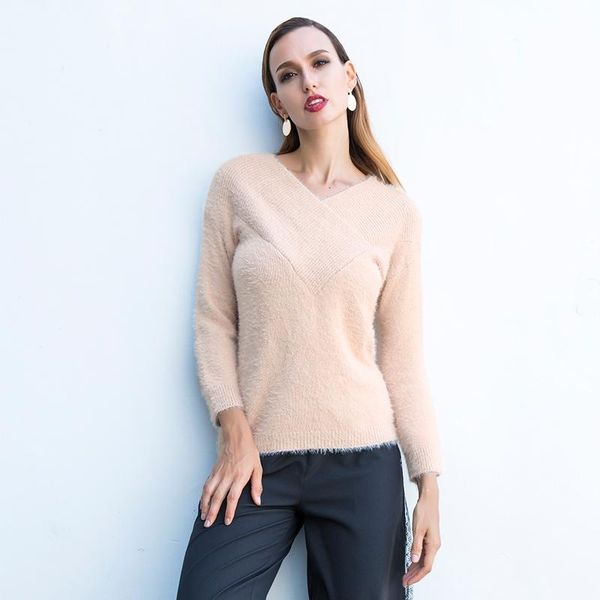 

women's sweaters winter warm women v neck long sleeve knitted sweater 2021 autumn female jumper loose pullovers casual solid, White;black