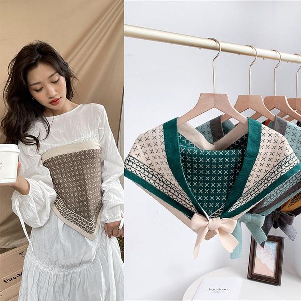 

scarves chic triangle cashmere knitted wool scarf shawl waistcoat soft neck bandana foulard shoulder collar women's accessories, Blue;gray