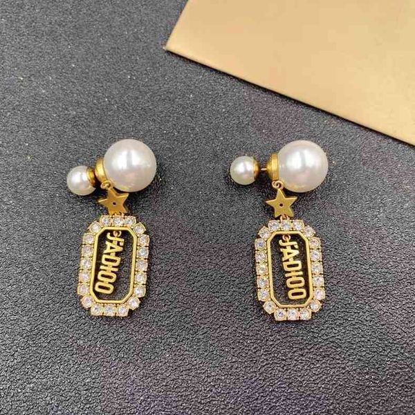 

charms / dejia 2021 star pearl earrings female five pointed letter net red, Golden