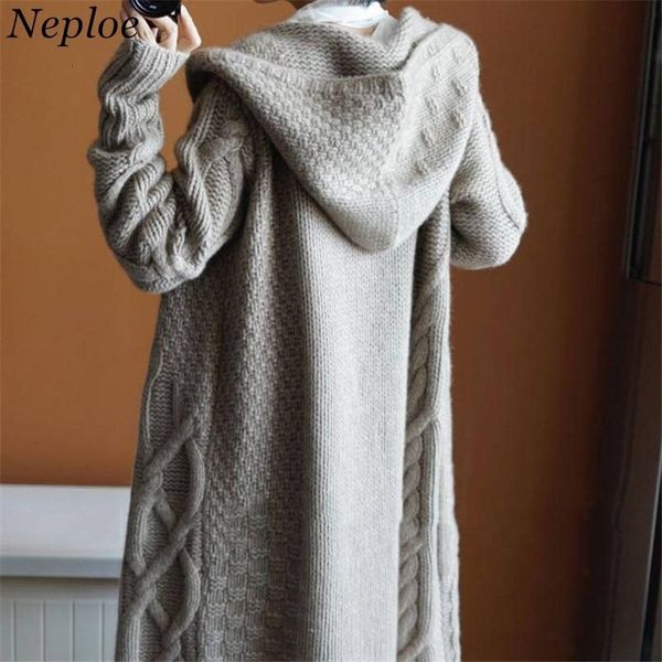 

neploe long twist sweater cardigans autumn winter new knitted coat korean chic thicken overcoat female sweaters jacket 37152 v191130, White;black