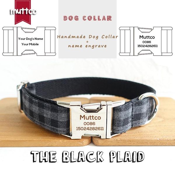 

dog collars & leashes muttco solid durable collar the black plaid engraved pet name phone number anti-lost convenient to walk udc075