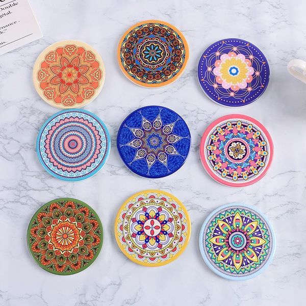 

mats & pads mandala pattern ceramic tea flower cork insulation household coffee sets accessories tableware non-slip