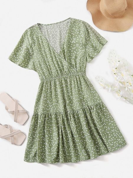 

plus surplice front heart print dress v2yx#, Black