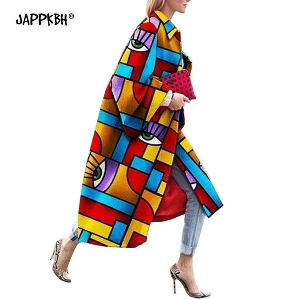 

female trench coat long autumn women's windbreaker casual flare sleeve print plus size loose outwear sobretudo feminino clothes 201103, Tan;black