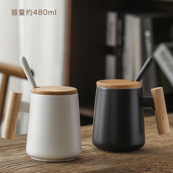 

new wooden handle ceramic cup mug coffee cup creative water