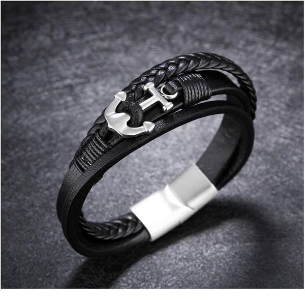 

men anchors multi layer pu leather braided bracelet men jllhut