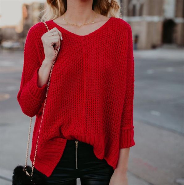 

women's sweaters autumn casual fashion o-neck long sleeve knitted loose sweater red thin bottom, White;black