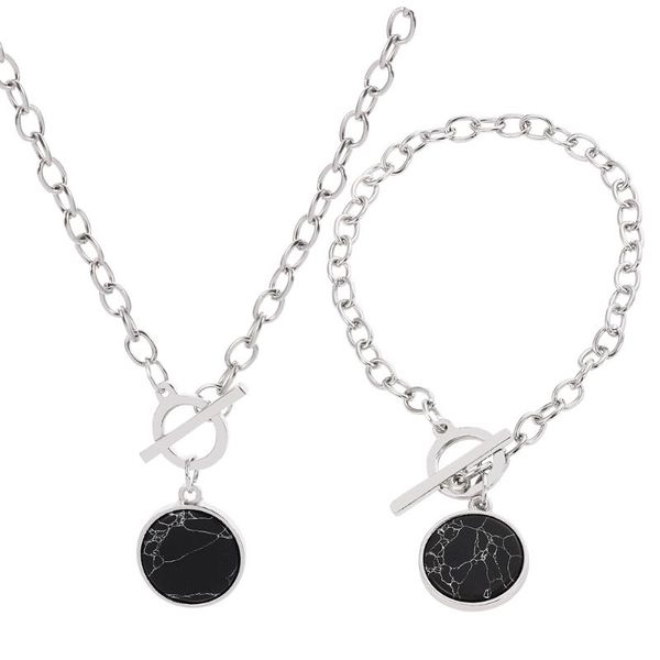 

pendant necklaces hiphop minimalist casual neck chain for women round marble pendants female fashion jewelry necklace, Silver