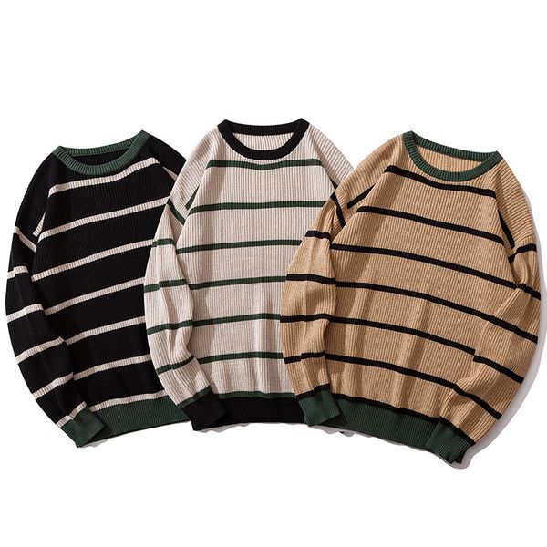 

national tide japanese striped sweater pure cotton comfortable pullover fashion sportswear long sleeve hoodie popular, Black