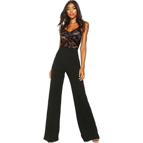 

women's jumpsuits & rompers perspective lace straps jumpsuit, Black;white