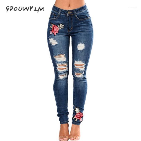 

women's jeans ripped for women 2021 pencil pants female denim with embroidery plus size high waist jean femme1, Blue