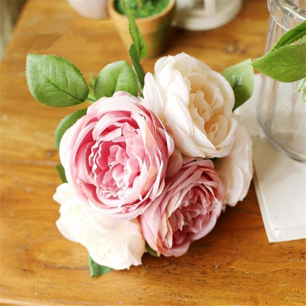 

5 heads/pcs champagne pink silk roses fake flowers artificial peony bouquet silk flowers for wedding home decor party decoracion